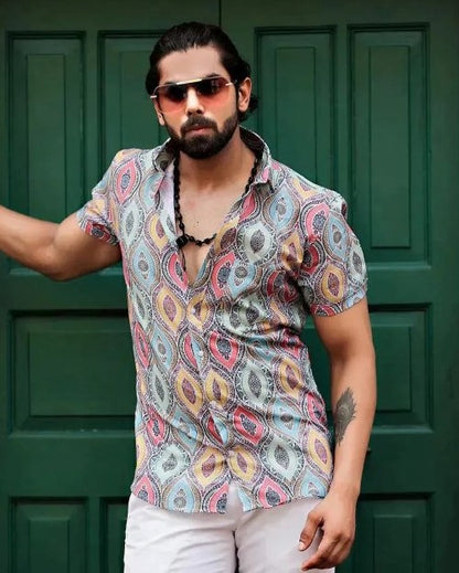 Colorful Feather Motif Shirt