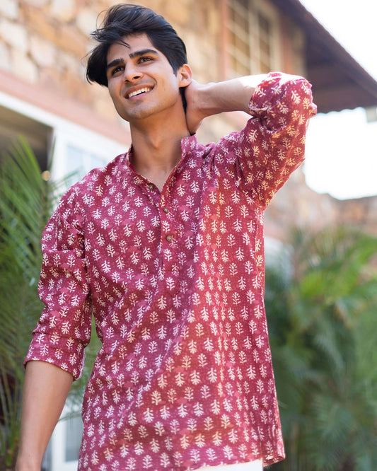 Maroon Linen Kurta