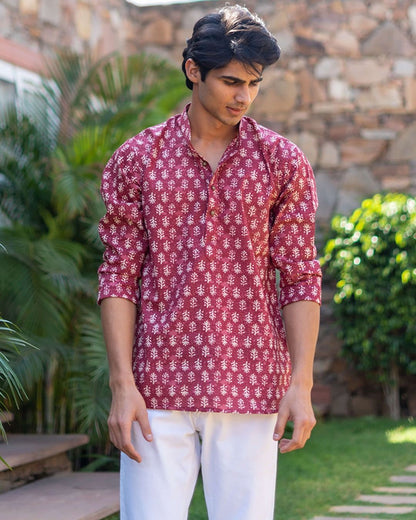 Maroon Linen Kurta