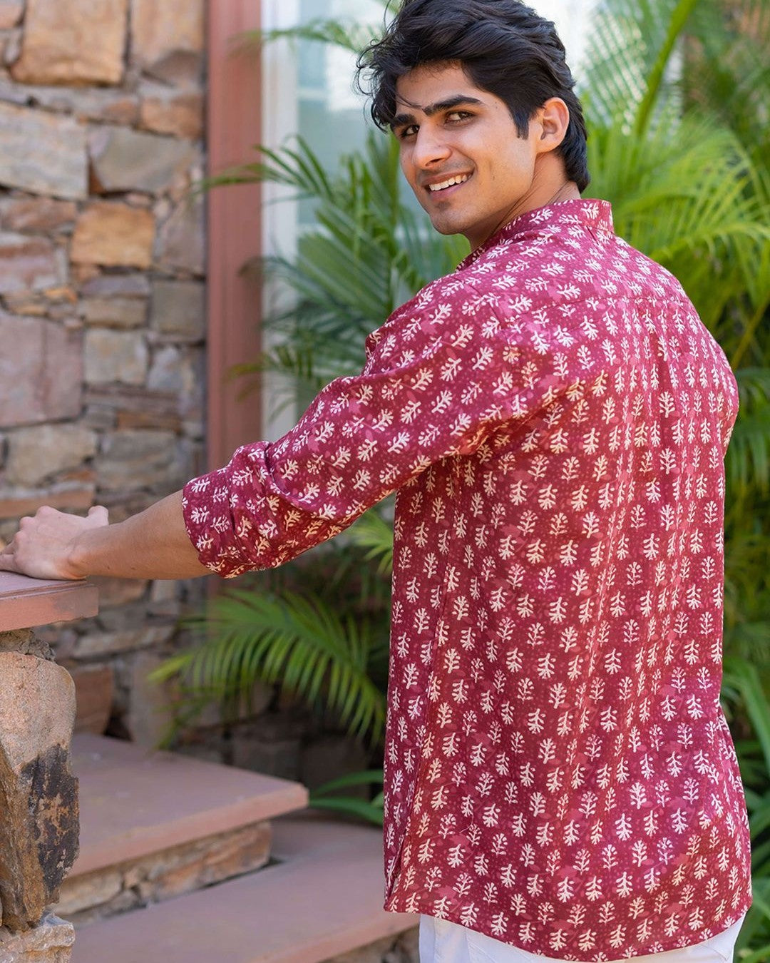 Maroon Linen Kurta