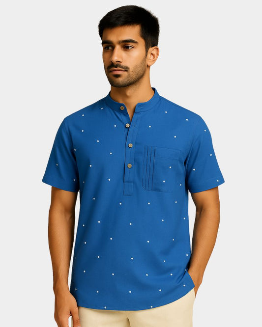 Dotted Blue Linen Kurta