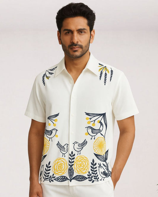 Orchid & Birds Cuban Shirt