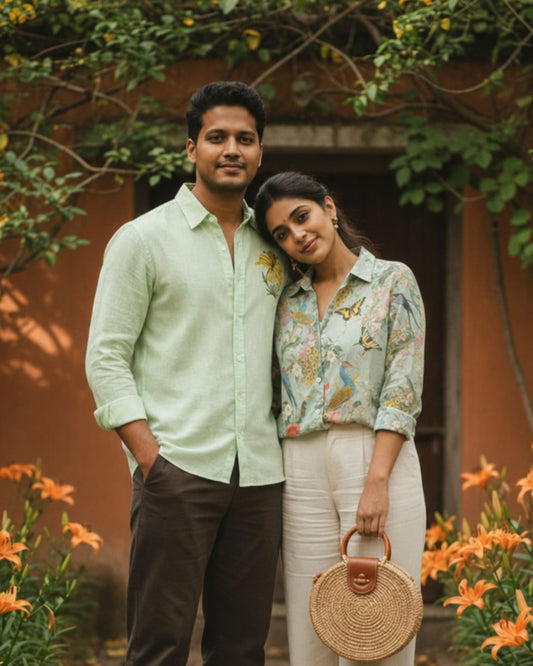 Floral Green Couple Shirts