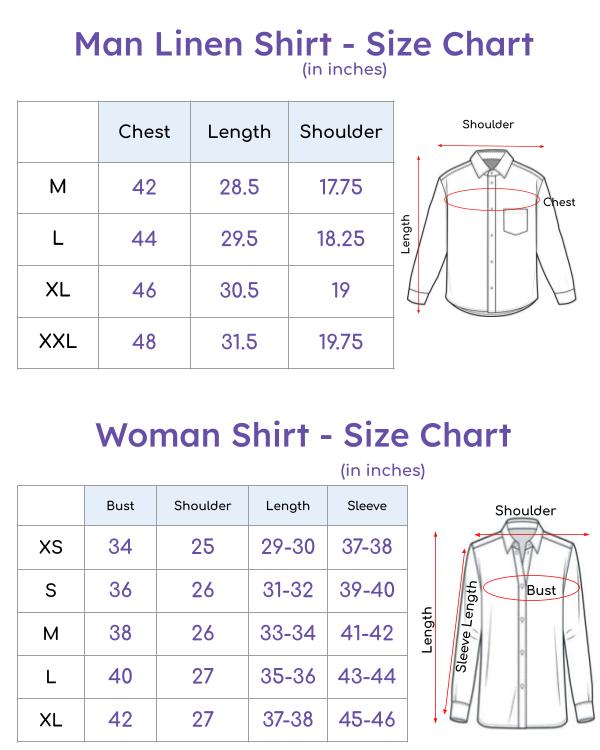 Size Chart for Floral Green Couple Shirts