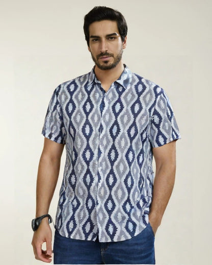 Blue Ikat Casual Shirt