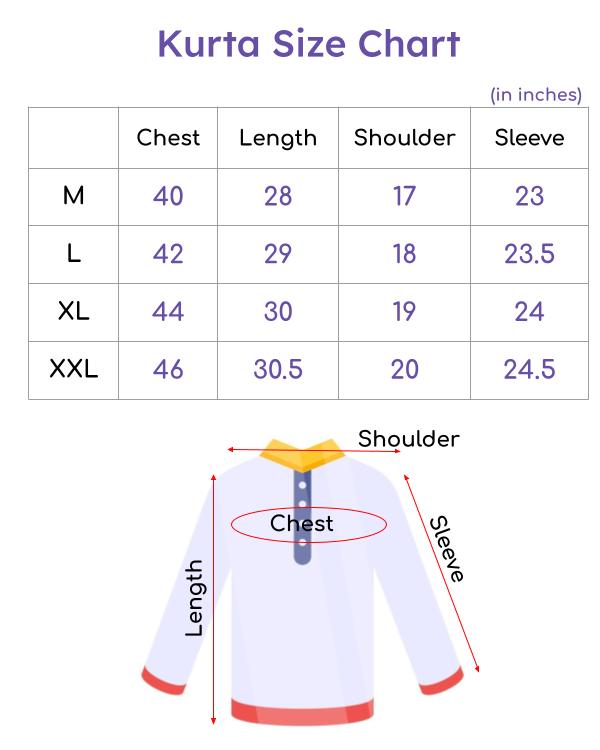 Size Chart for Mahakaal Short Kurta