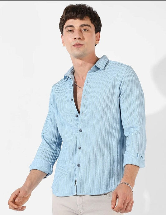Straight Textured Blue Shirt