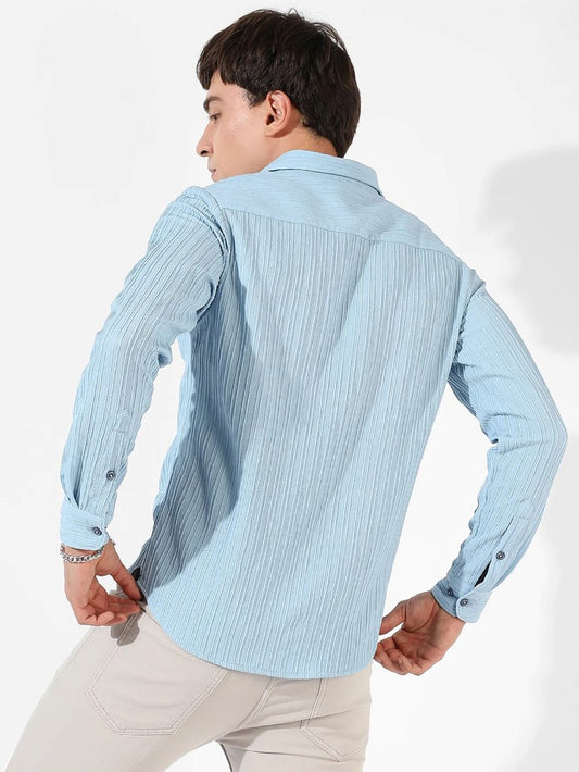 Straight Textured Blue Shirt
