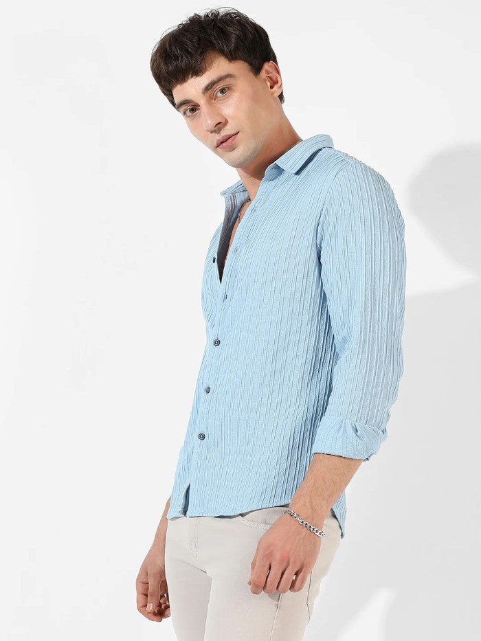 Straight Textured Blue Shirt