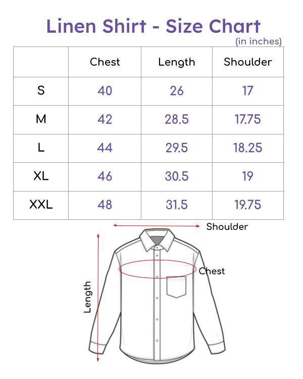 Size Chart for White Beach Linen Shirt