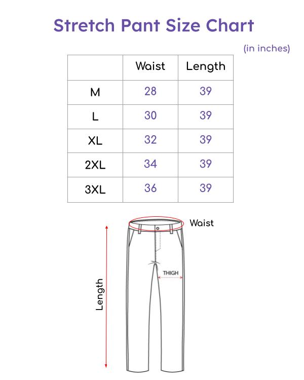 Size Chart for Navy Blue Stretch Pants