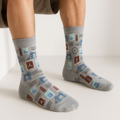 Vintage Stamps Printed Socks