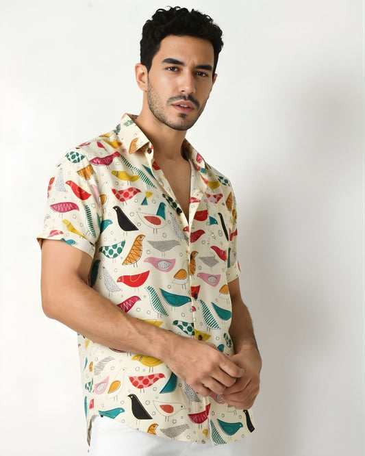 Bird Prints Cream Shirt