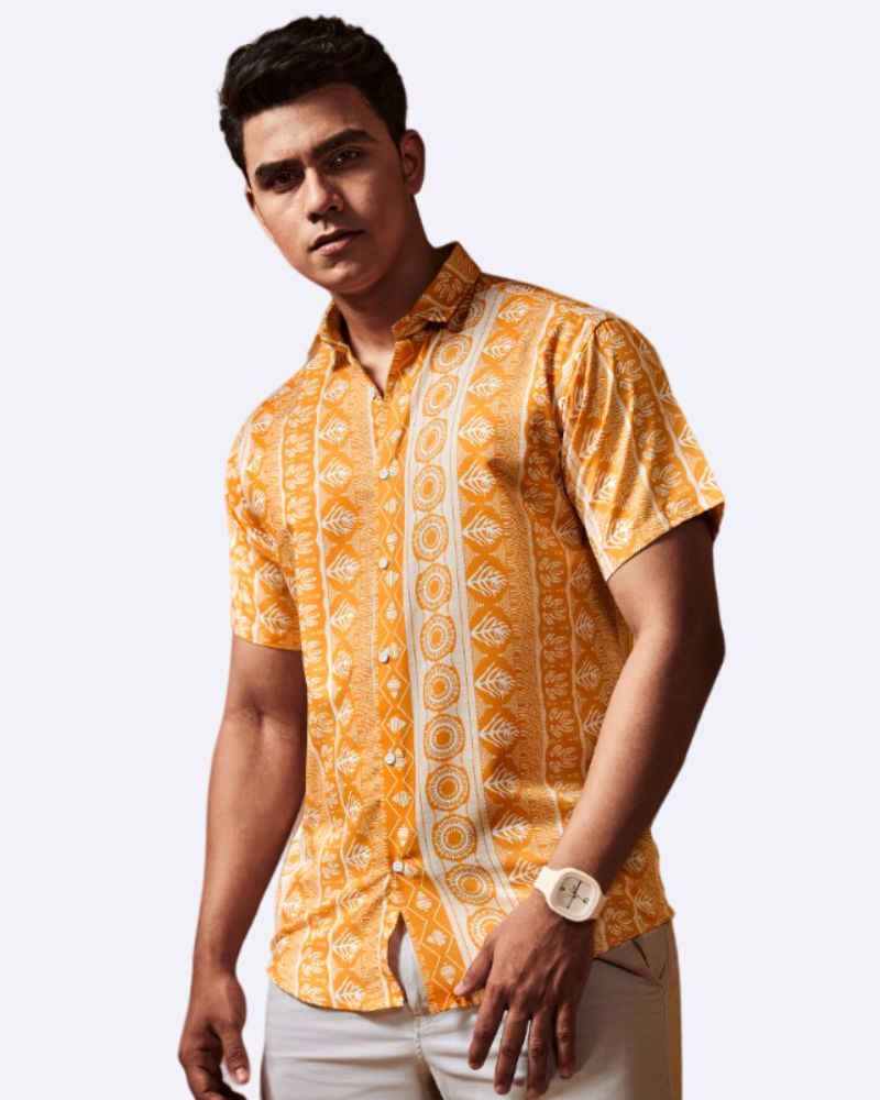 Jaipuri Print Orange Shirt