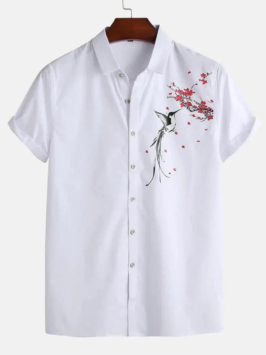 Bird printed shirt, printed white shirts, printed casual shirts