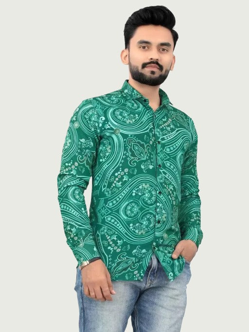 Green Paisley Prints Pathaan Shirt  Green Printed Shirt – London