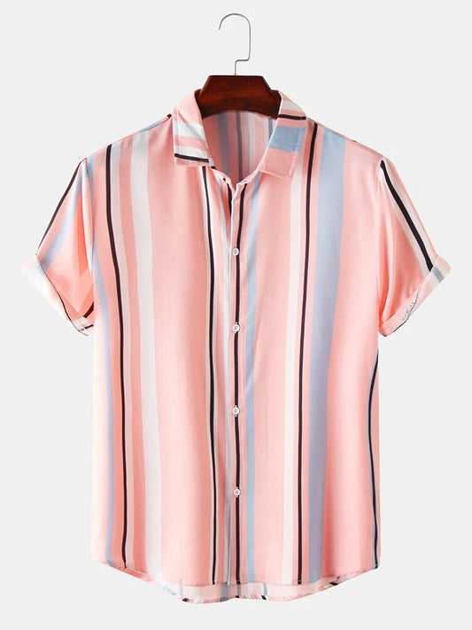Stylish shirts for men, printed casual shirts, Multi-lining Pink Shirt