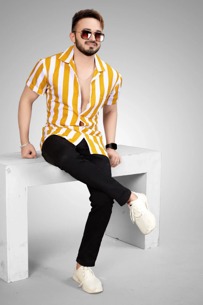 yellow lining shirt, mens printed shirt, stylish shirts, vertical striped shirt
