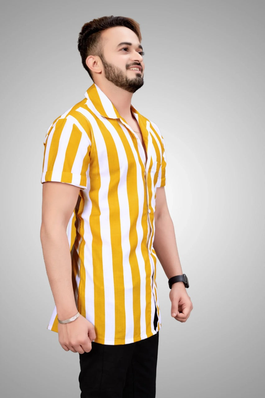 yellow lining shirt, mens printed shirt, stylish shirts, vertical striped shirt