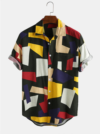 Abstract Blocks Colorful Shirt, Colorful printed shirts, black printed shirts, half sleeve shirt