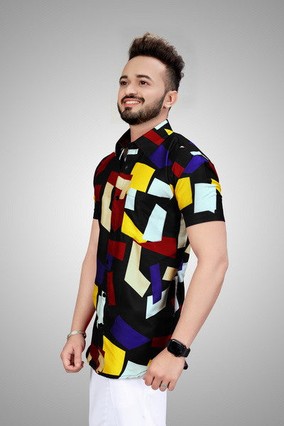 Abstract Blocks Colorful Shirt, Colorful printed shirts, black printed shirts, half sleeve shirt