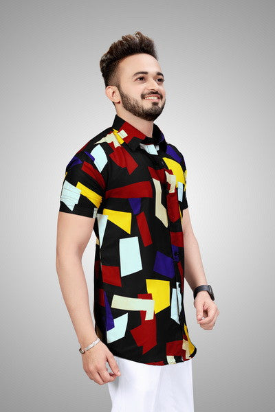 Abstract Blocks Colorful Shirt, Colorful printed shirts, black printed shirts, half sleeve shirt
