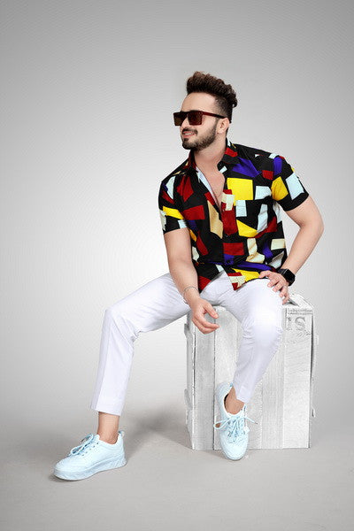 Abstract Blocks Colorful Shirt, Colorful printed shirts, black printed shirts, half sleeve shirt