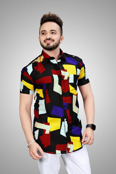 Abstract Blocks Colorful Shirt, Colorful printed shirts, black printed shirts, half sleeve shirt