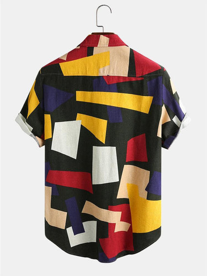 Abstract Blocks Colorful Shirt, Colorful printed shirts, black printed shirts, half sleeve shirt