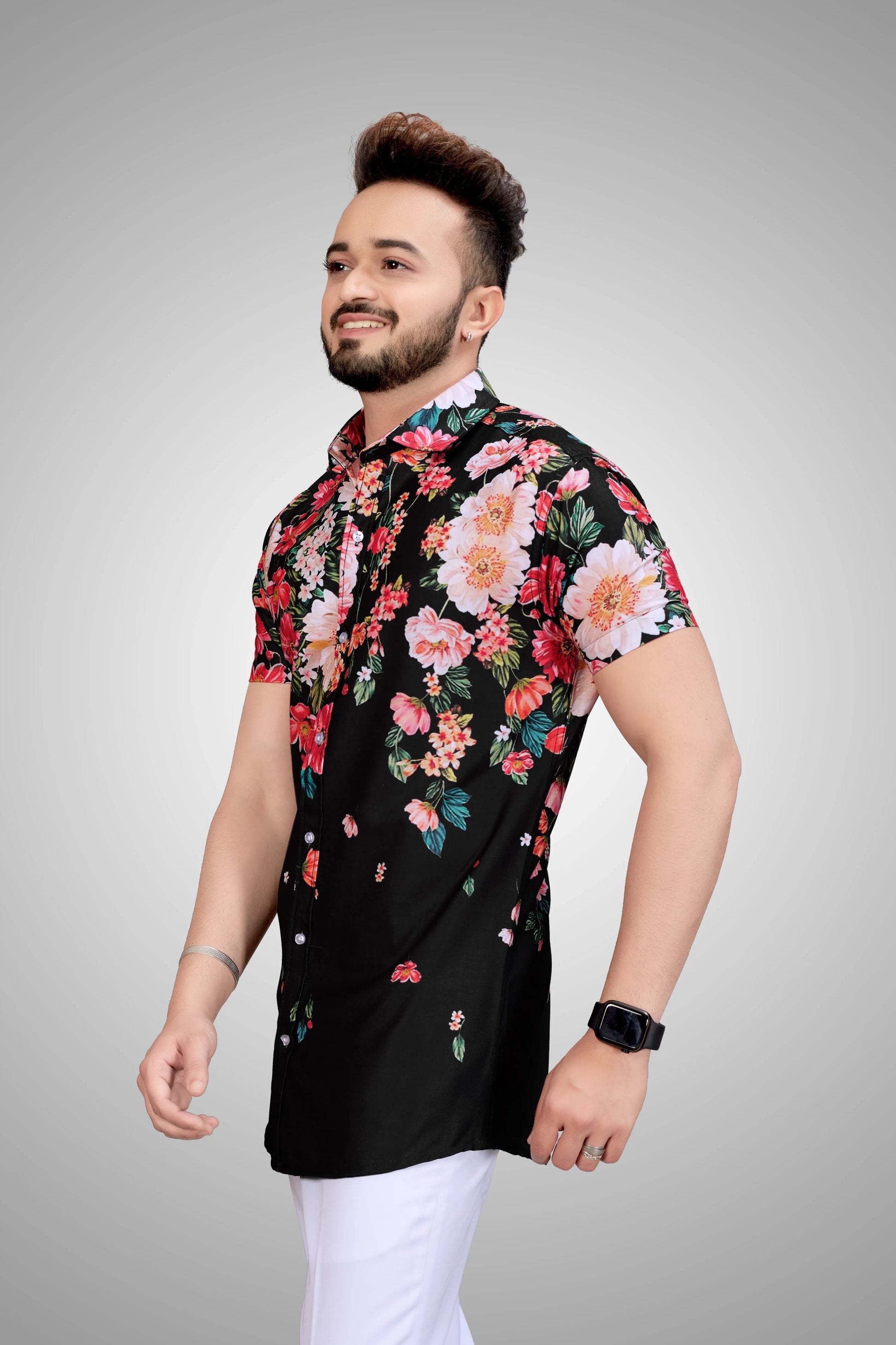 Casual Shirt, Men black printed shirt, half sleeve shirt