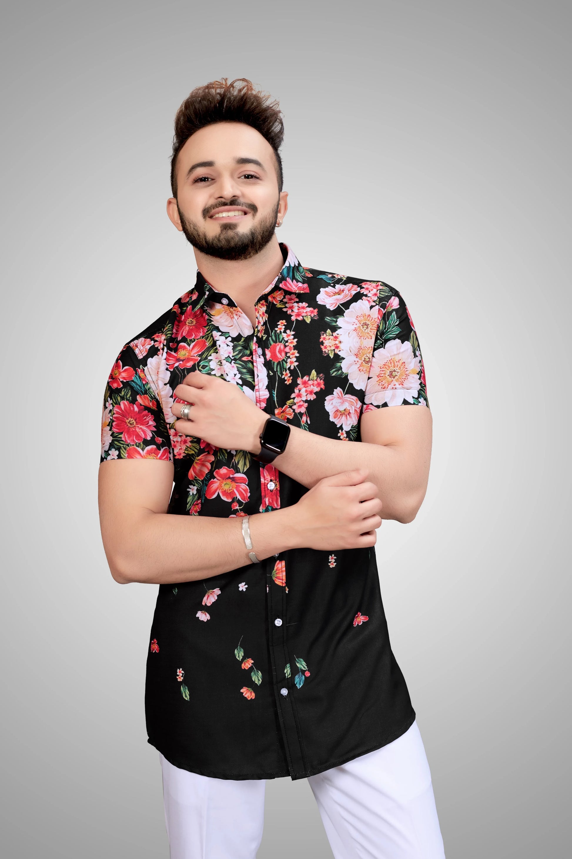 Casual Shirt, Men black printed shirt, half sleeve shirt