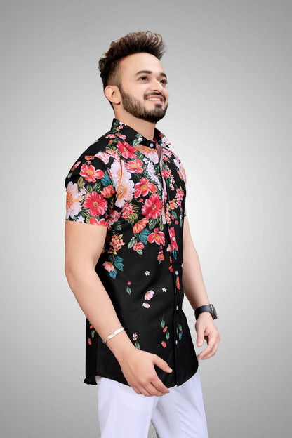 Casual Shirt, Men black printed shirt, half sleeve shirt